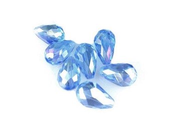 Blue Czech Crystal Beads Faceted Round Drop 6x8mm Strand Of 63+