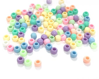 Pastel Mixed-Colour Acrylic Pony Beads Plain Rondelle 8x10mm Pack Of 100+