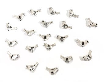 Antique Silver Metal Alloy Beads Bird 9x15mm Pack Of 20