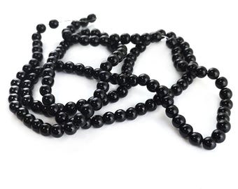 Black Glass Beads Plain Round 6mm Pearlised Long Strand Of 120+