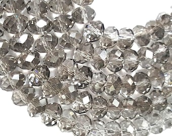 Grey Czech Crystal Beads Faceted Rondelle 4x6mm Strand Of 90+