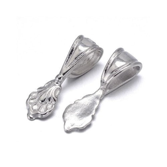 Charming Beads Packet of 4 x Platinum Brass 7 x 21mm Glue on Pinch Bails For Pendants Y04455