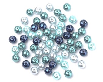 Dark Blue/Pale Blue Glass Beads Plain Round 8mm Pearlised Pack Of 100