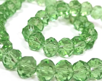 Green Czech Crystal Beads Faceted Rondelle 6x8mm Strand Of 65+
