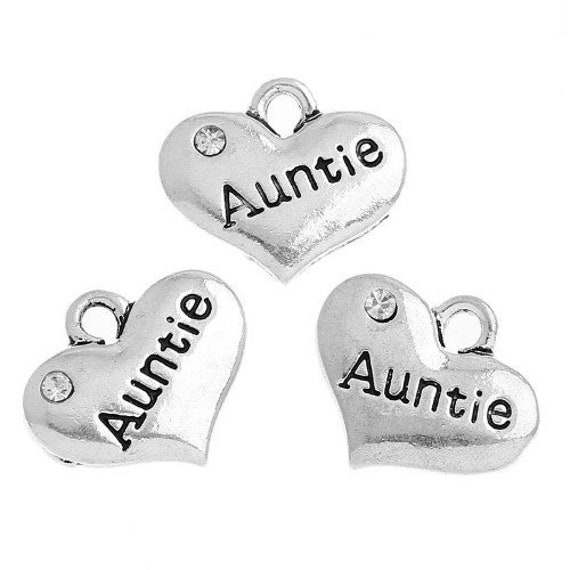 Auntie Charm//Pendant Zinc Rhinestone Antique Silver 18mm 5 Charms DIY Jewellery