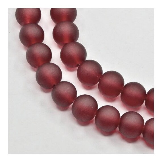 Dark Red Glass Beads Plain Round 8mm Frosted Dyed Strand Of Etsy