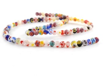 Mixed-Colour Millefiori Glass Beads Plain Round 4mm Strand Of 95+