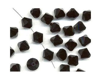 Black Czech Crystal Beads Faceted Bicone 5mm Strand Of 60+