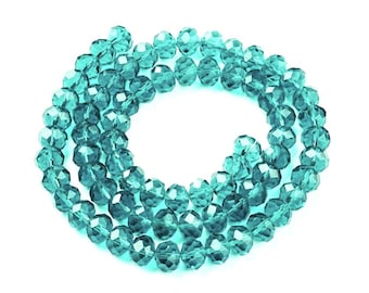 Teal Czech Crystal Beads Faceted Rondelle 8x10mm Strand Of 65+