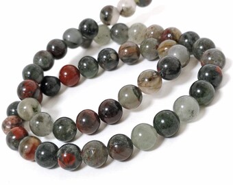 Green/Red Bloodstone Beads Plain Round 8mm Strand Of 42+