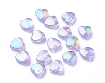 Lilac Acrylic Beads Heart 8.5x9mm Ab Iridescent Pack Of 100+