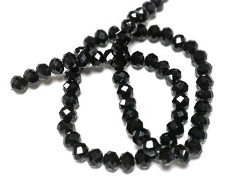 Black Czech Crystal Beads Faceted Rondelle 6x8mm Strand Of 63+