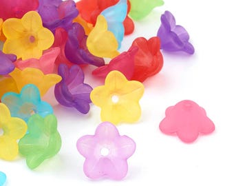 Mixed-Colour Lucite Beads Flower 7x13mm Pack Of 50+