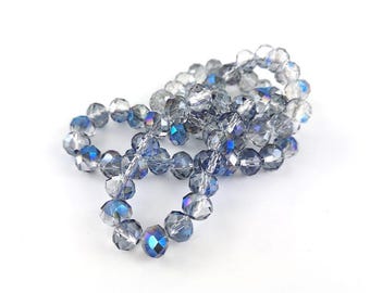 Blue/Clear Czech Crystal Beads Faceted Rondelle 6x8mm Strand Of 65+
