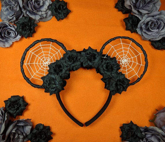 Ready to Ship Halloween Spiderweb Floral Mouse Ears with Lights