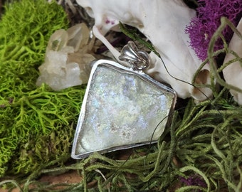 White Roman Glass in Sterling Silver Pendant