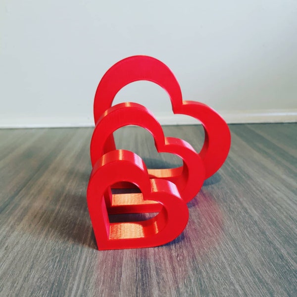 Shiny Decorative Heart in a Heart Sculpture, 3D Printed Pop Art Sculpture, Romantic Love Sculpture, Dating Anniversary Gift, 6 x 6 inch