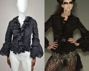 Alexander McQueen S/S 2003 Runway Irere vintage black Victorian silk taffeta ruffle documented 90s jacket blazer