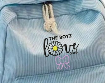 Personalized THE BOYZ LOVER Club Corduroy Embroidered backpack Kpop inspired embroidered backpack Corduroy Backpack Retro Style Corduroy