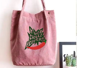 ATEEZ Inspired BOUNCY K-HOT Chili Peppers Corduroy tote bag, Cute Tote, Eco bag, Reusable bag Daily bag Kpop inspired Custom name embroidery