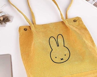 Miffy Inspired Tote Bag bunny rabbit kitty kawaii checkered Embroidered reusable eco packable tote bag Kpop