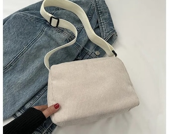 Corduroy Small Baguette Tote Bag with Custom Embroidery Option | Trendy Colors & Styles | Lightweight Cotton Fabric | Perfect for Daily Use