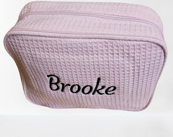 New Embroidery PERSONALIZED MAKEUP BAGS Waffle Bridal Embroidered Gifts College Sorority Names Mother's Day Gift