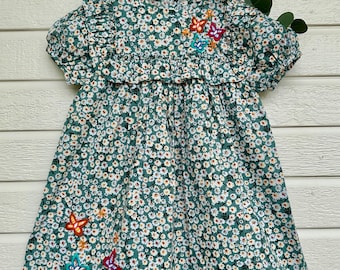 Handgemachte Mädchen Schmetterling Kleid | Floral Baumwolle Mädchenkleid, Hand Stickerei Mädchenkleid Boho Mädchen Outfit, Schmetterling Mädchenkleid