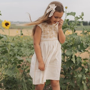 Mexican girl dress, Natural Manta Cotton Sundress, Fully handmade by artisans in Mexico, artisan girl dress, embroidery girl dress, boho