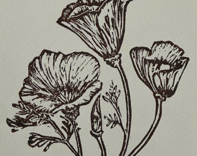 Featured listing image: California Poppy, original linocut, hand printed