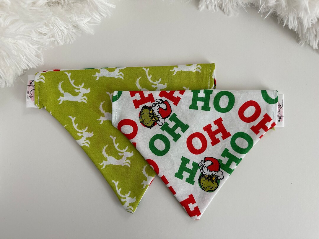 The Grinch Dog Bandana // Over the Collar// Reversible // Etsy
