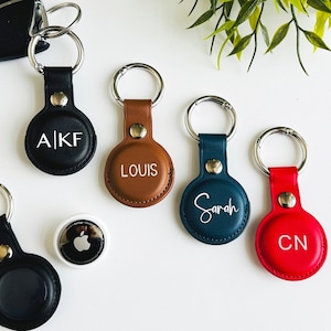 Personalized AirTag Holder, Custom AirTag Keychain, Vegan Leather AirTag Keychain, Custom AirTag Case, Connected Gift for Men, Couple Gift image 1