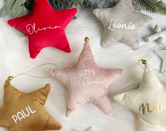 Personalized Velvet Star Ornament, Velvet Star for Christmas Tree, Baby First Christmas Ornament, Name Velvet Star Christmas Decor