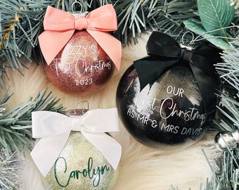 Personalized Glittery Christmas Baubles, Personalized Glittery Christmas Ornament, First Christmas Name Baubles, Christmas Ball Name
