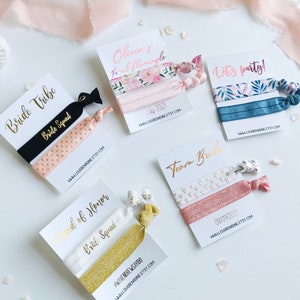 Hair ties favor for bachelorette party, custom favors for bachelorette party, bridal party favor, bride to be favor, bridesmaid hair ties