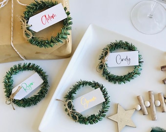 Mini Wreath Place Cards, Christmas Place Card, Custom Name Card, Christmas Place Card Holder, Seat Name, Wedding Place Card, Guest Name Card