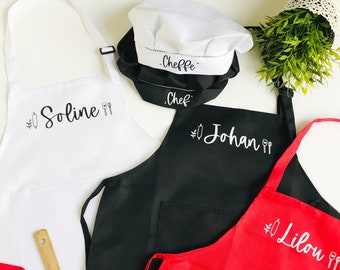 Personalized apron for kid, apron and Chef's hat for kid, custom apron for junior, Christmas gift idea for kid, personalized cooking set kid