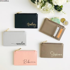 Personalisierter Kartenhalter mit Reißverschluss, personalisiertes Portemonnaie, personalisiertes Damengeschenk, Monogramm-Kartenhalter, Brautjungferngeschenk