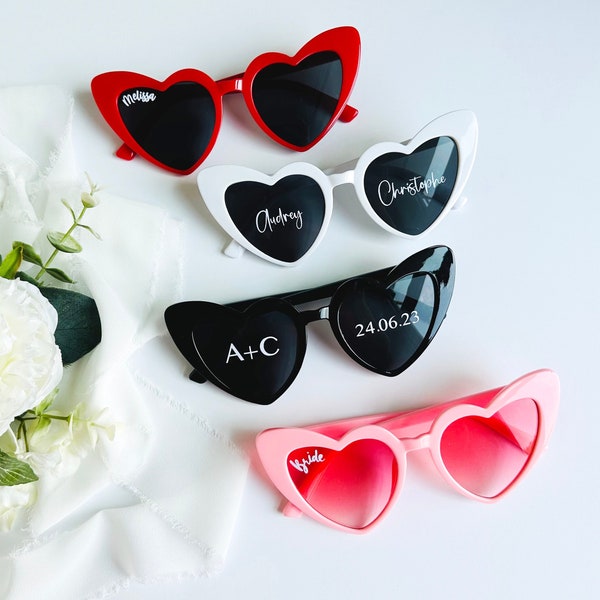 Bride Sunglasses, Custom Heart Shaped Sunglasses, Wedding Heart Sunglasses, Wedding Guest Glasses, Wedding Beach Gifts, Bridal Shower Gifts