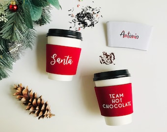 Personalized coffee cup sleeve, Custom Iced coffee holder, custom coffee sleeve, reusable coffee wrap, wedding gift, Christmas Stocking gift