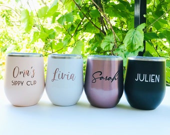 Personalized wine tumbler for bachelorette party, Bridesmaid gift, custom wine tumbler, pregnancy announcement, bridal party gift, mom gift