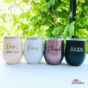 Personalized wine tumbler for bachelorette party, Bridesmaid gift, custom wine tumbler, pregnancy announcement, bridal party gift, mom gift image 1