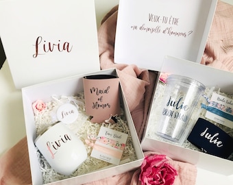 Personalized bridesmaid proposal box set, bridesmaid gift, groomsmen gift box, personalized stainless wine tumbler, box set for godmother