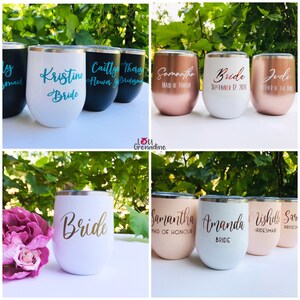 Personalized wine tumbler for bachelorette party, Bridesmaid gift, custom wine tumbler, pregnancy announcement, bridal party gift, mom gift image 2