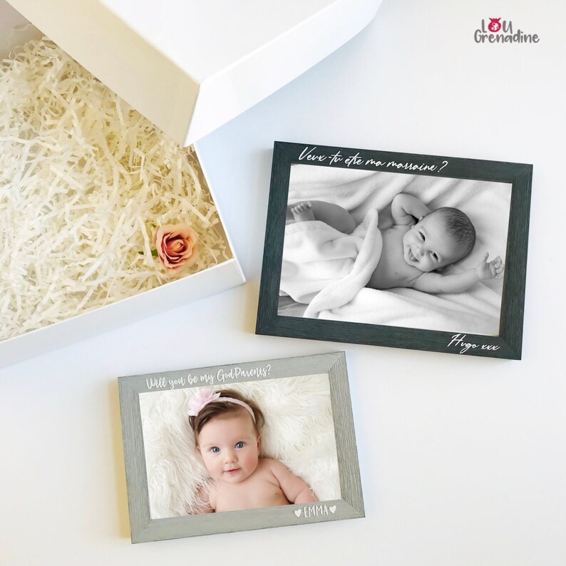 Personalized picture frame for godmother, godparents proposal box, will you be my godmother, picture frame for godfather, Baptism gift image 1