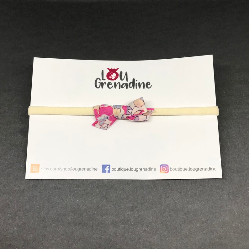 baby shower gift idea floral bow girl hair accessory newborn gift idea pink bow Betsy fabric Baby bow headband liberty of London fabric