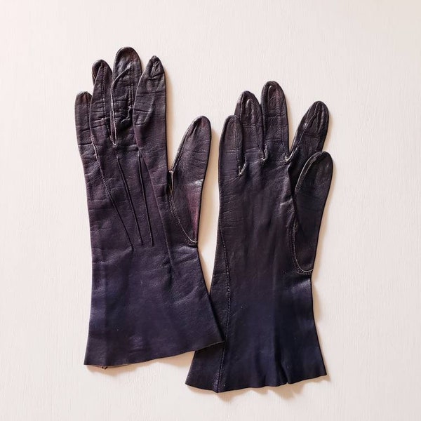 1950s Navy Blue Vintage Leather Harms of California Driving Gloves - Table Cut Leather - Made in San Fransisco -Small/Med Vintage Gloves