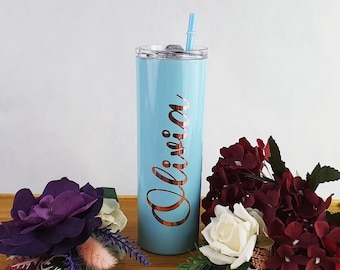 Blue Skinny Tumbler Personalisation / 600ml cup / Insulated Drinkware / Wedding Gifts / Bridesmaid / Birthday / Gifts for Hers / Bespoke