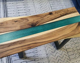 Charcuterie Board with Sky Blue Resin River / Personalised Engraved Serving Board / Epoxy Food Grade Serving Board / Wedding / Engagement