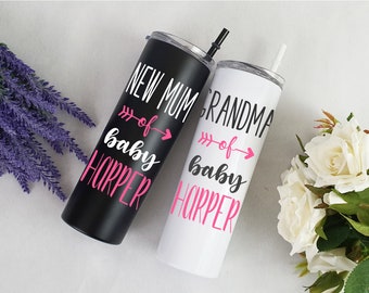 Personalised Gift for Grandma / Personalised tumbler / Baby Shower / 20oz tumbler with straw / insulated double wall cup / New Baby Gifts